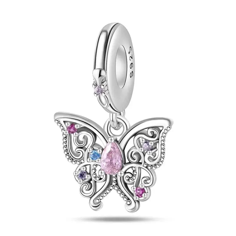 925 Silver Plated Magic Mirror Perfume Princess Angel Pink Charms Beads Fit Pandach 925 Bracelet Fine DIY Jewelry