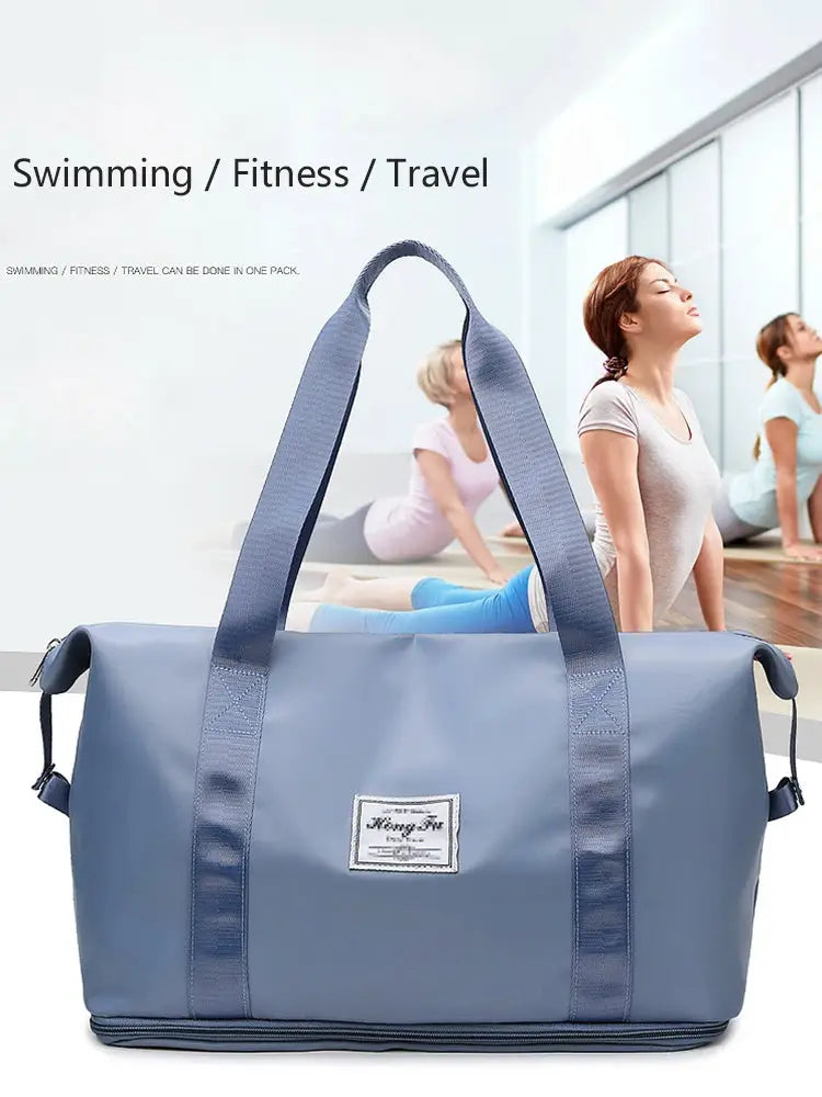 UNIXINU Carry-On Travel Duffle Bag, blue nylon waterproof, large-capacity gym tote.