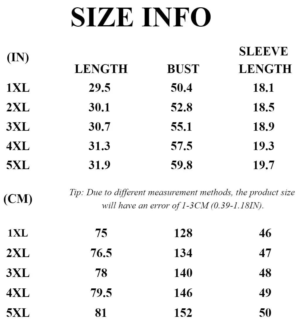 Simples Market plus-size ice silk chiffon blouse size chart with 1XL–5XL length, bust, and sleeve measurements.