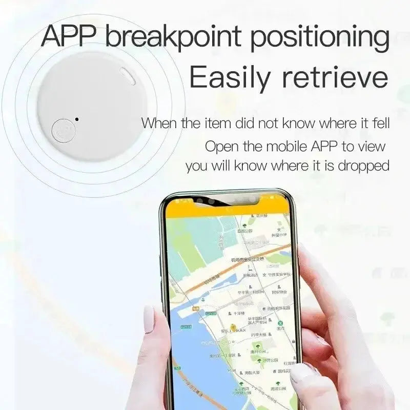 Xiaomi GPS tracker, white circular anti-lost device with Bluetooth 5.0 and mobile app map tracking