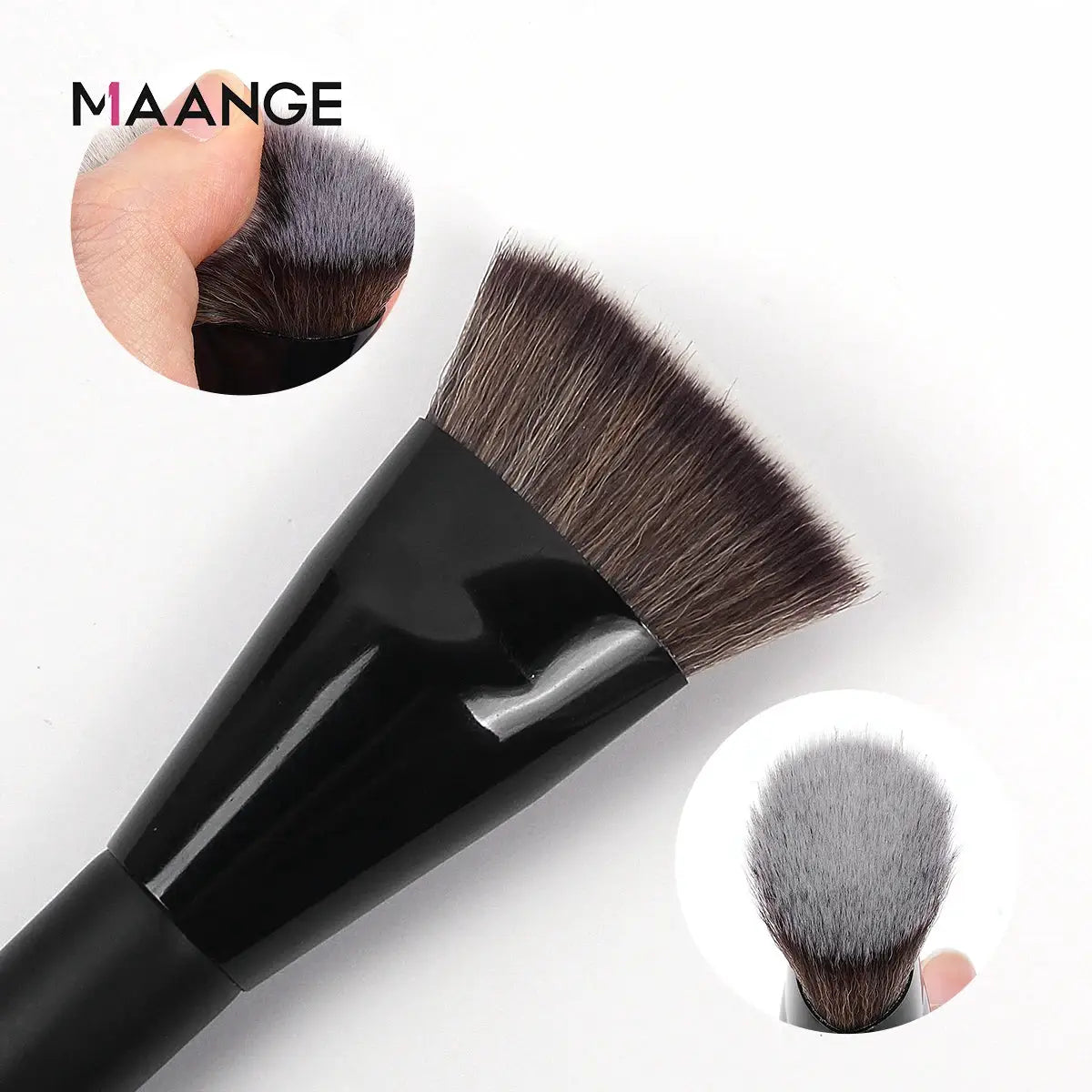Maange Flat Round Tube Head Foundation Brush For Foundation Concealer Blush Powder Soft Synthetic Bristles Wooden Handle
