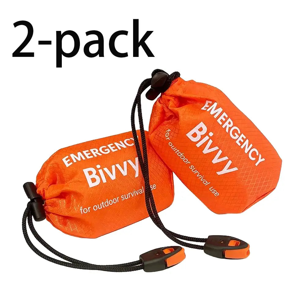 Simples Market 2-pack orange emergency bivvy sacks, Mylar thermal survival blankets with drawstring closures