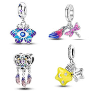 925 Sterling Silver Colorful Butterfly Dragonfly Feathers Charms Luminous Stars Pendants For Bracelets Fine DIY Jewelry