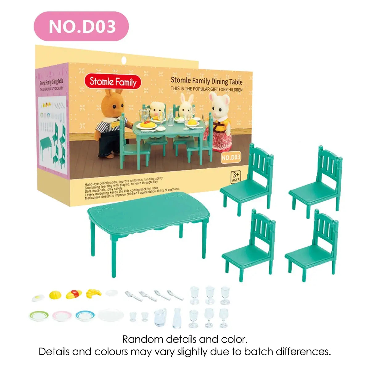 1:12 Scale Miniature Furniture Set Forest Family Kitchen Dining Table Dollhouse Accessories Pretend Play Gift for Girls