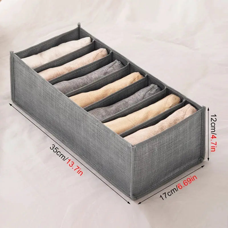 Jeans pants storage box by Simples Market, gray fabric organizer with 8 compartments for wardrobe items