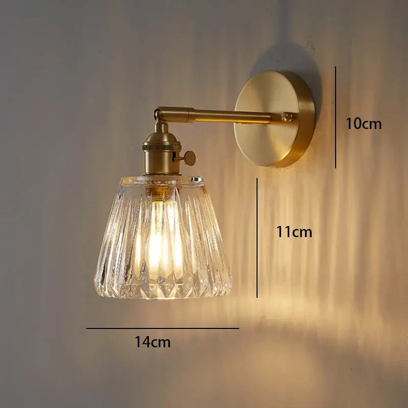 Brass wall lamp with faceted glass shade, Nordic retro style