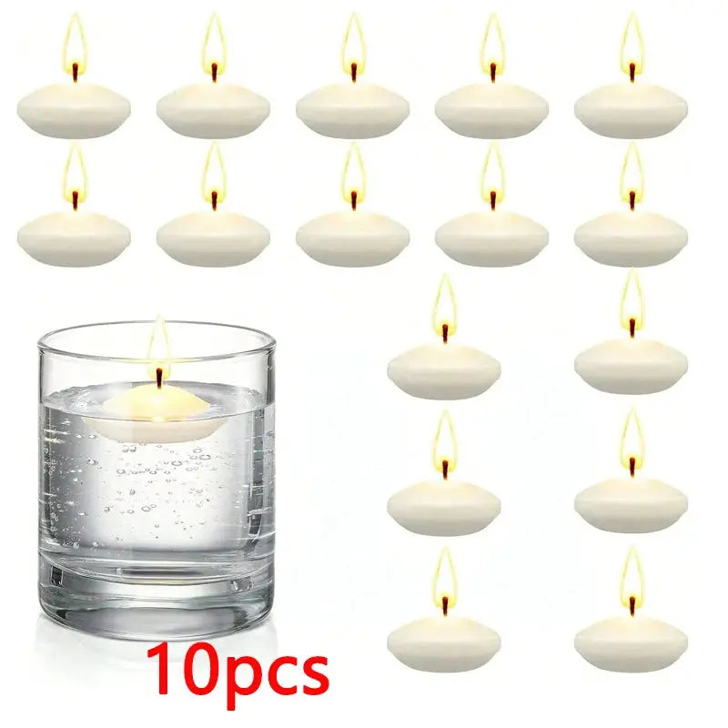 Simples Market 10pcs unscented floating disc candles, white round wicks, ideal for Valentines Day, weddings, bath decor