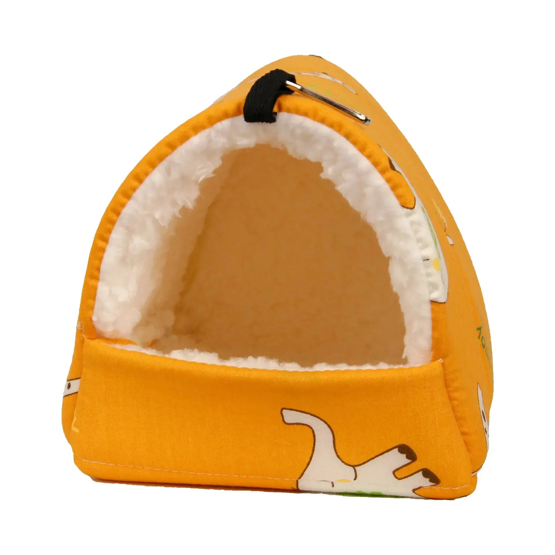Small animal bed, orange fleece exterior with white plush lining by Simples Market.