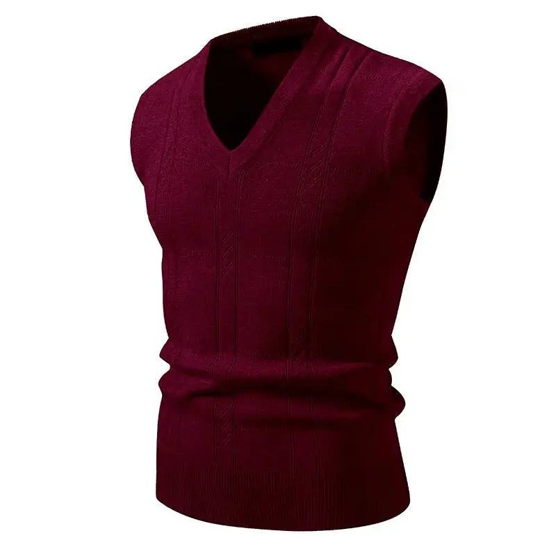 Men's burgundy knitted sleeveless V-neck vest by Simples Market