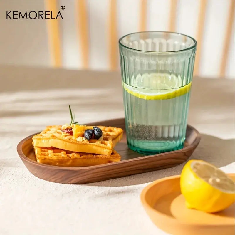 KEMORELA Solid Wood Round Dessert Plate Japanese Style Wooden Tray Snack Plate For Dried Fruits And Desserts