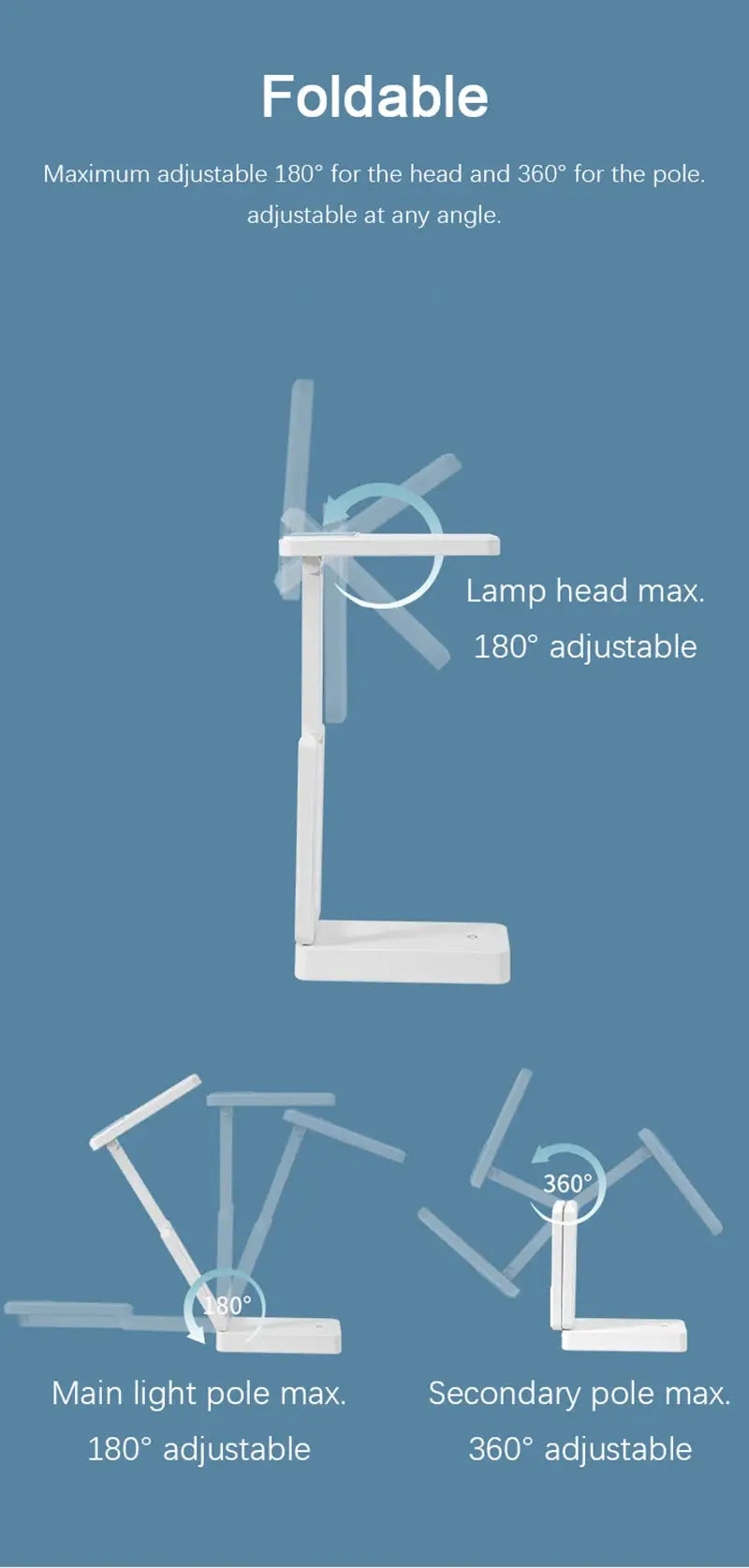 Simples Market foldable LED desk lamp, white plastic, rechargeable battery, eye protector