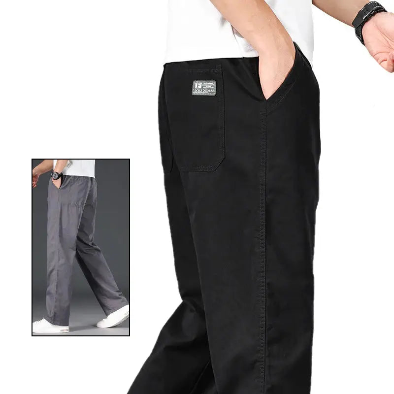 Big Size Mens Casual Cotton Trousers With Elastic Waist Drawstring Sweatpants Jogger Pants For Summer And Spring