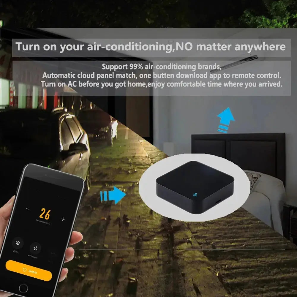 Tuya WiFi IR Remote with temp/humidity sensor, black Simples Market hub compatible with Google Assistant/Alexa