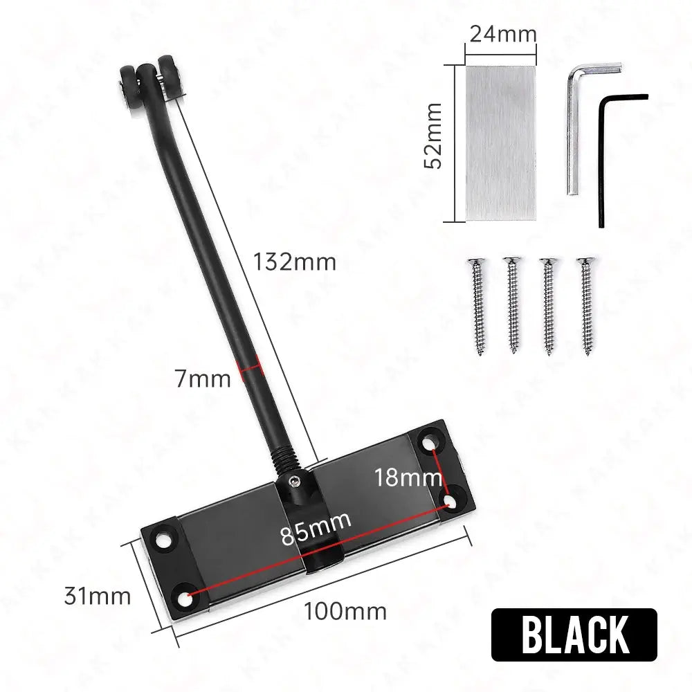 KAK black door closer with mounting plate, screws and hex key (Simples Market)