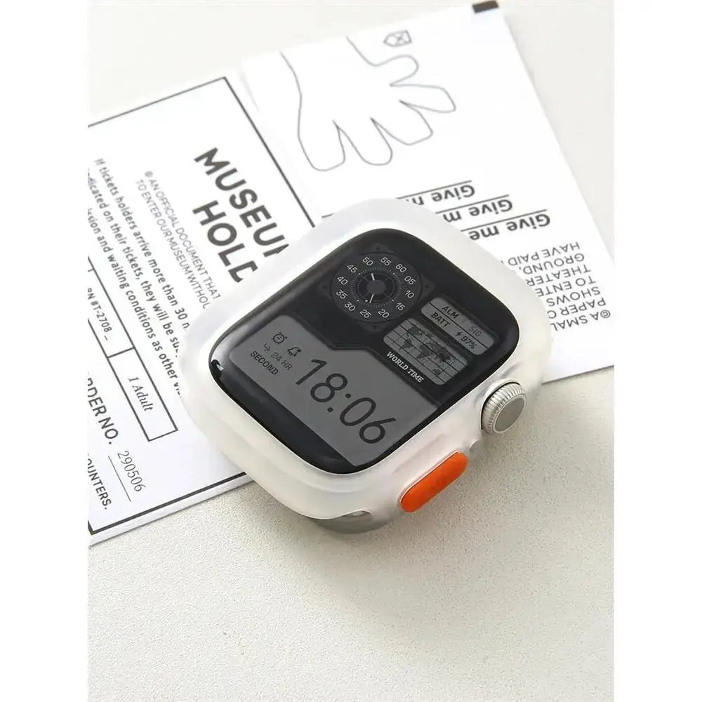 Simples Market Apple Watch bumper silicone case, white with orange side button, anti-drop matte cover for multiple sizes