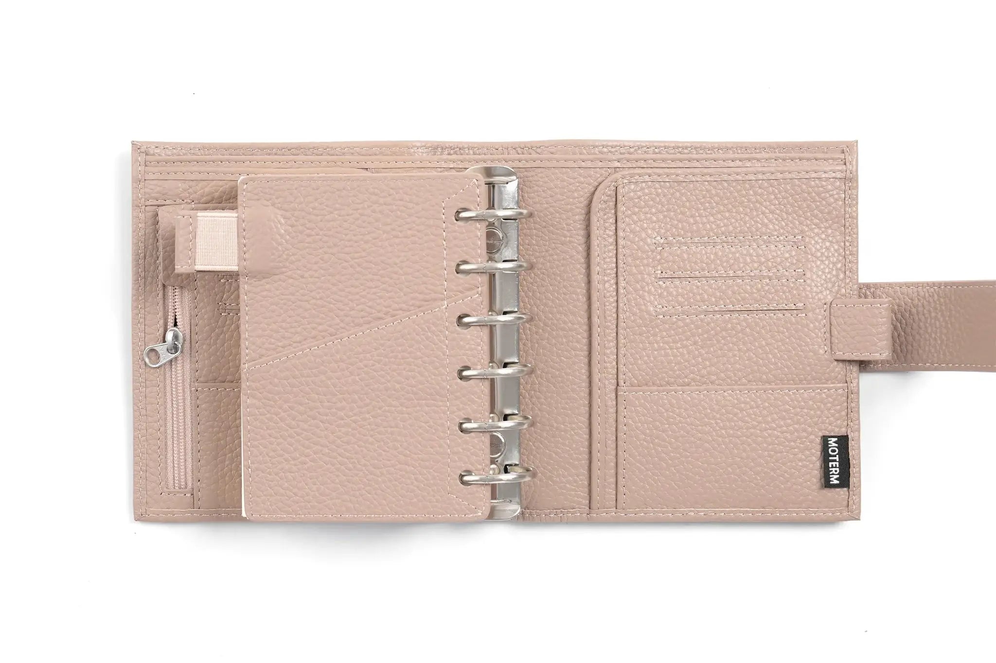 Moterm Luxe 2.0 pocket planner in pink pebbled leather with 30mm ring binder (A7)