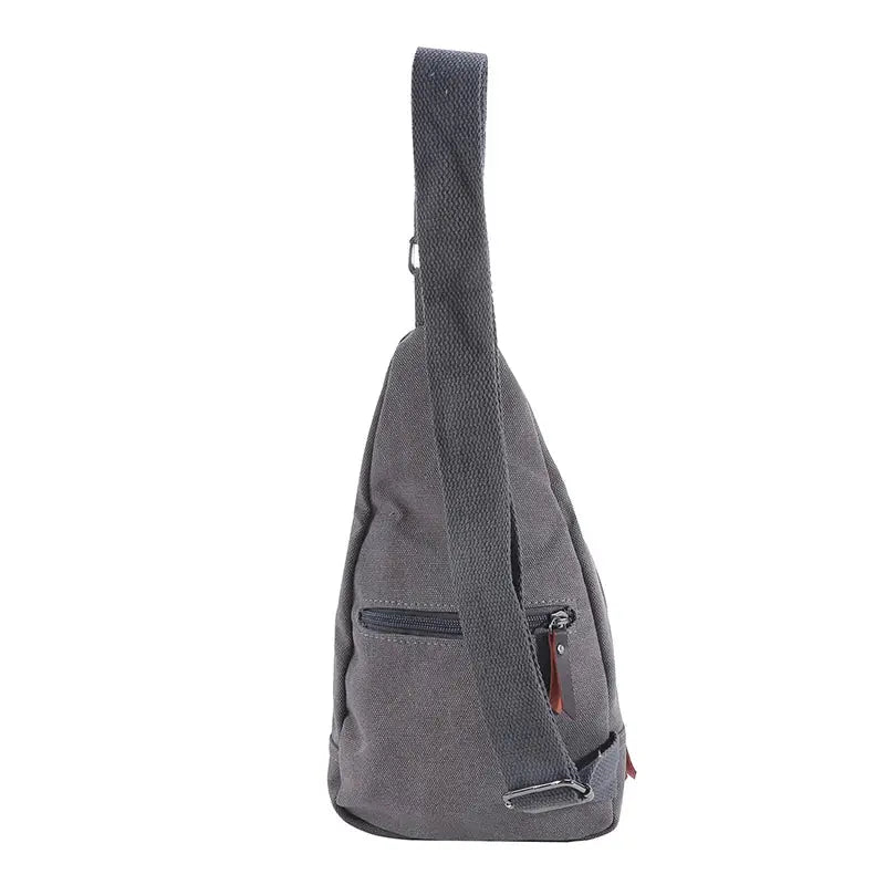 Men's vintage canvas satchel sling bag by Simples Market in gray with front zip pocket