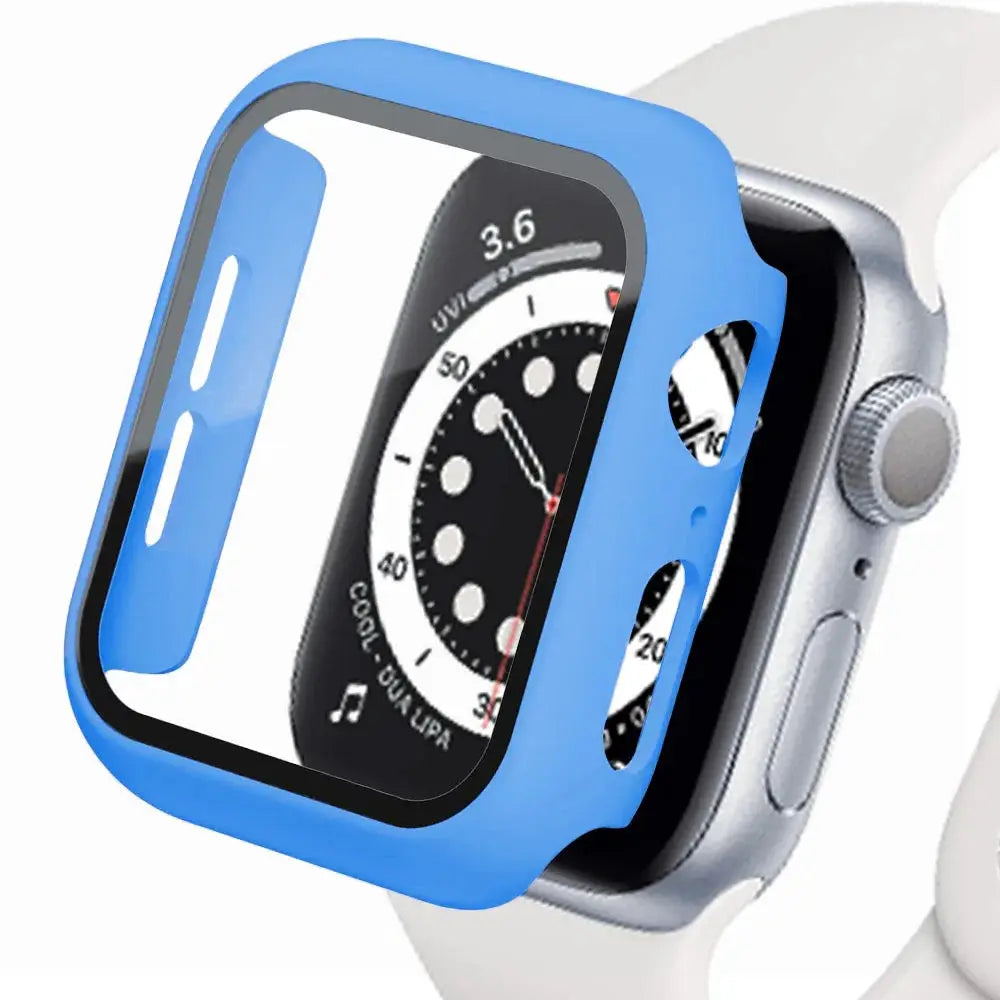 Blue Apple Watch protective case with tempered-glass screen protector for 40-45mm models (Series 9-SE)