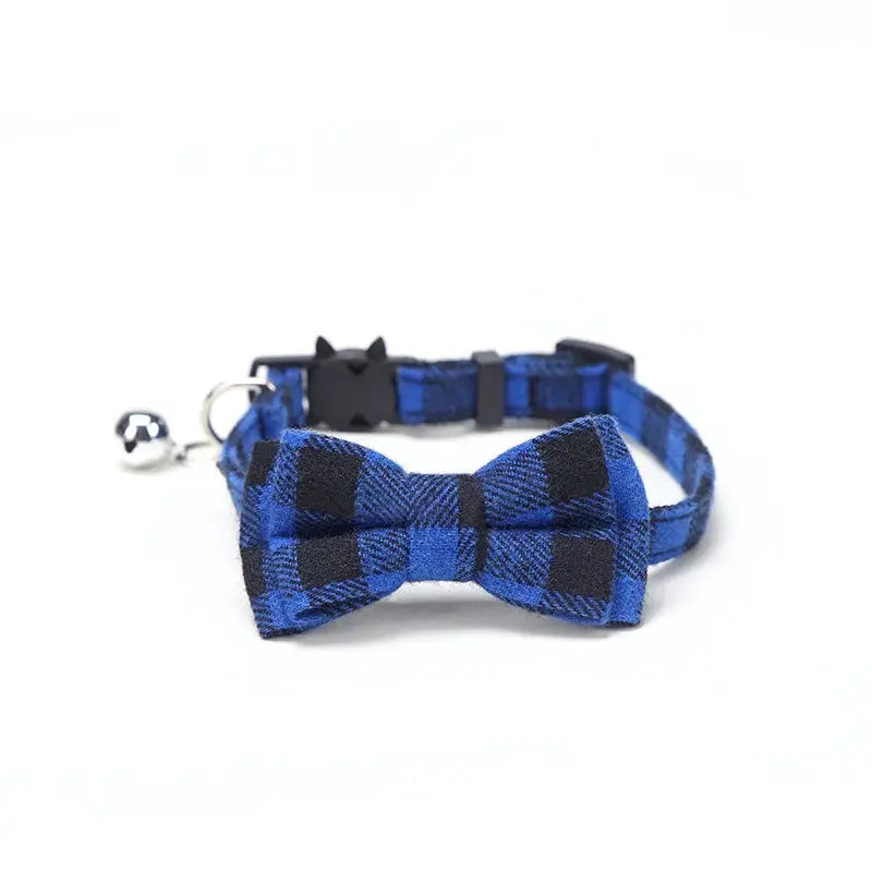 Pet Breakaway Cat Collar With Bow Tie And Bell Plaid Christmas Red Adjustable Elastic For Cats And Small Dogs