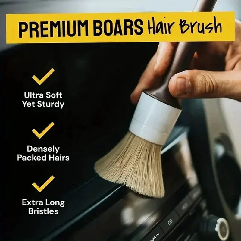 Three Piece Car Exterior And Interior Detail Brush Set With Boar Hair Bristles For Auto Detailing And Dashboard Cleaning