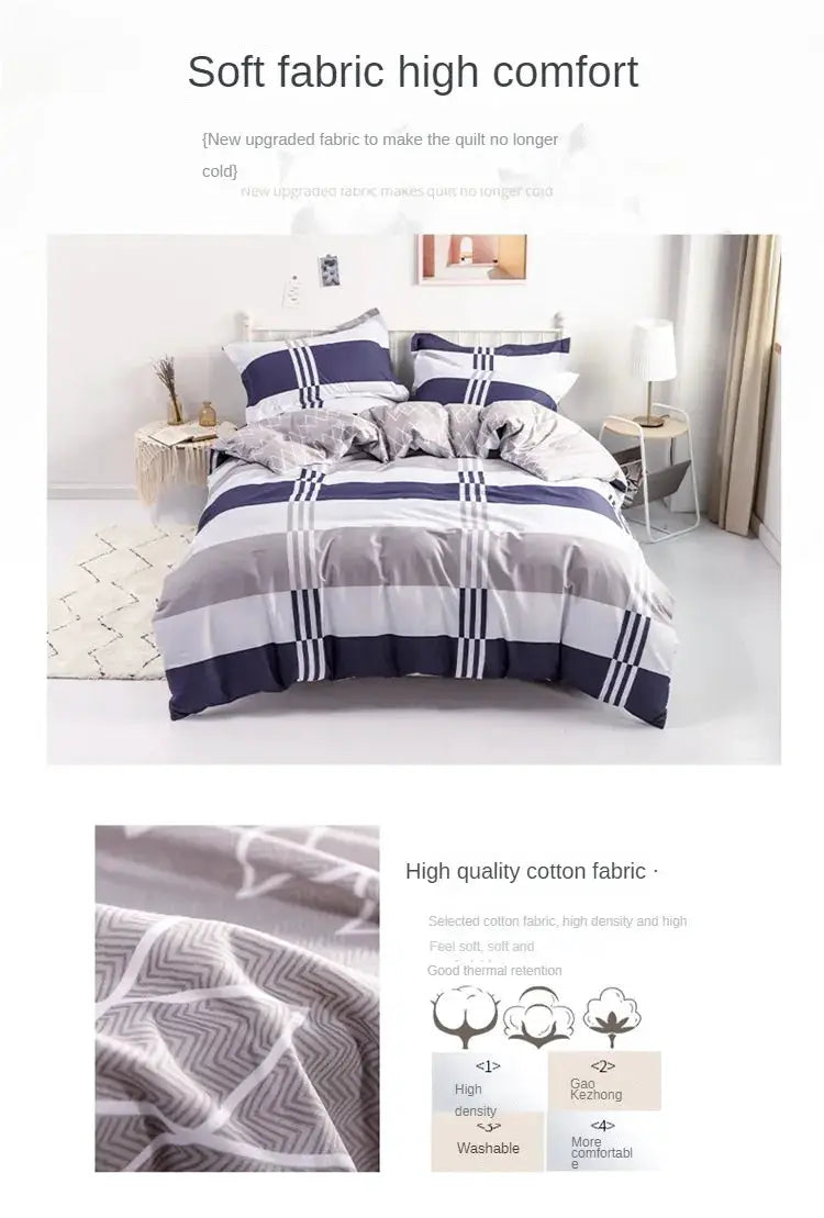 Duvet cover set, Simples Market, 3pc cotton with navy-gray stripes; includes duvet cover and 2 pillowcases