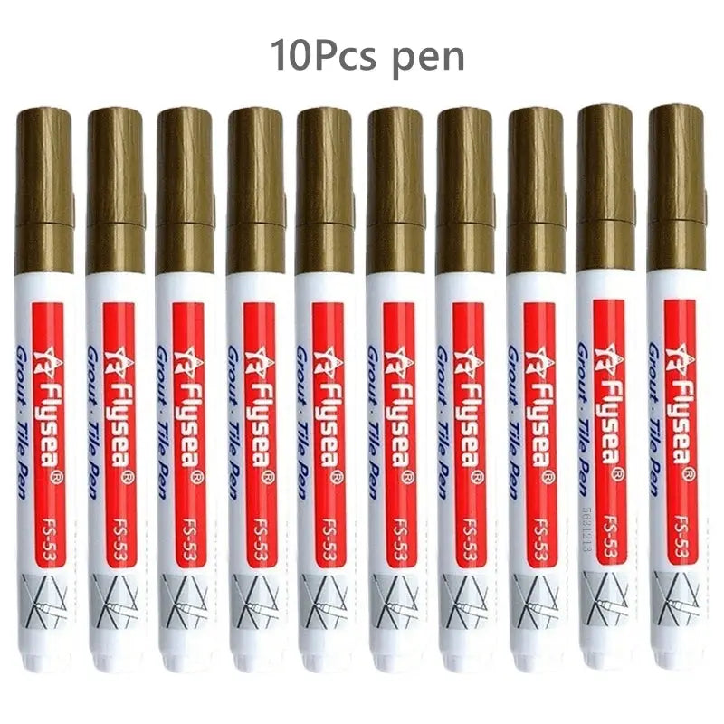 Simples Market grout pen set, 10-pack, white bodies with bronze caps for tile grout.