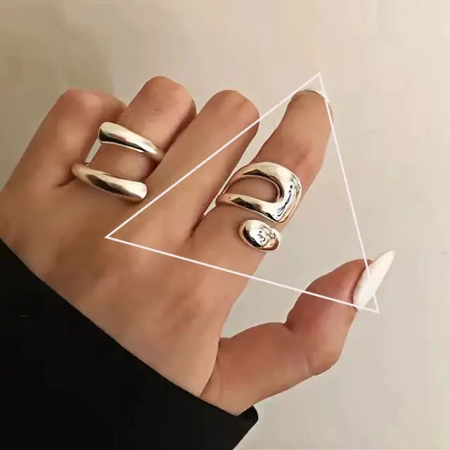 Ventfille 925 Sterling Silver Rings Fashion Hip Hop Vintage Couples Hollow Lines Punk Silver Party Adjustable Jewelry