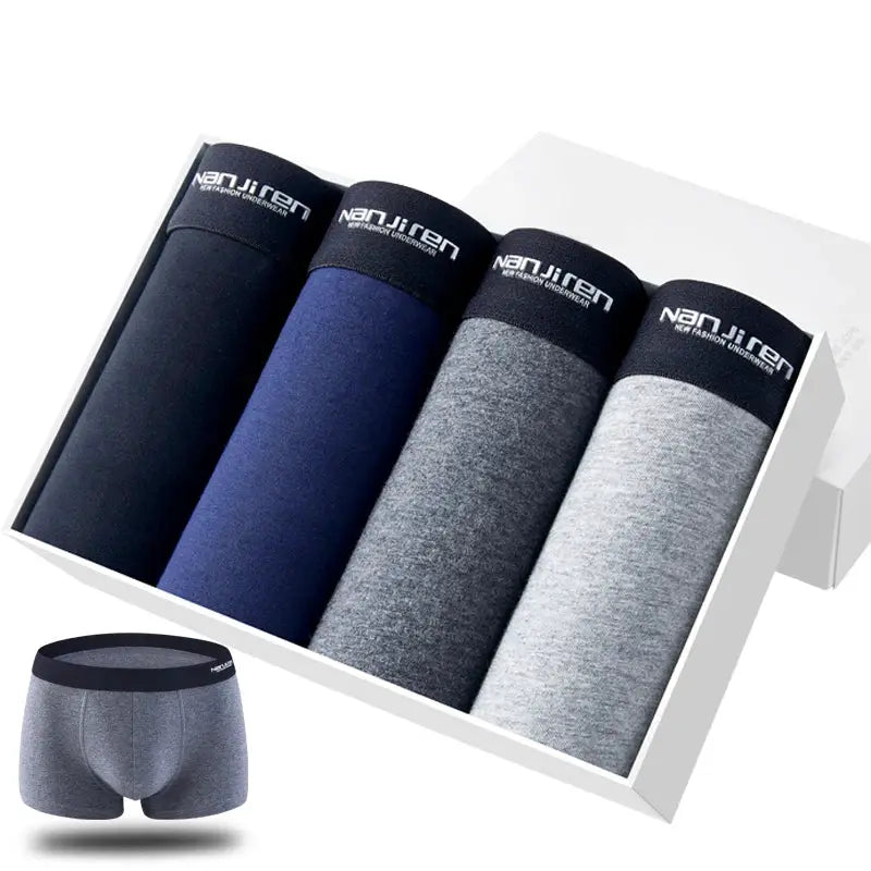 Simples Market 4-pack men's cotton boxer shorts with black waistbands in navy, royal blue, heather gray and light gray