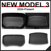 Tesla Model 3 trunk mat set by Simples Market, black TPE, 4-piece front, rear and cargo mats