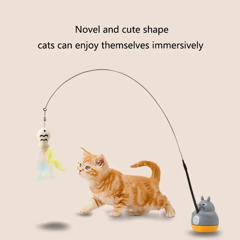 Interactive Cat Toy Feather Wand On Steel Wire Pole For Kitten Exercise And Mental Stimulation