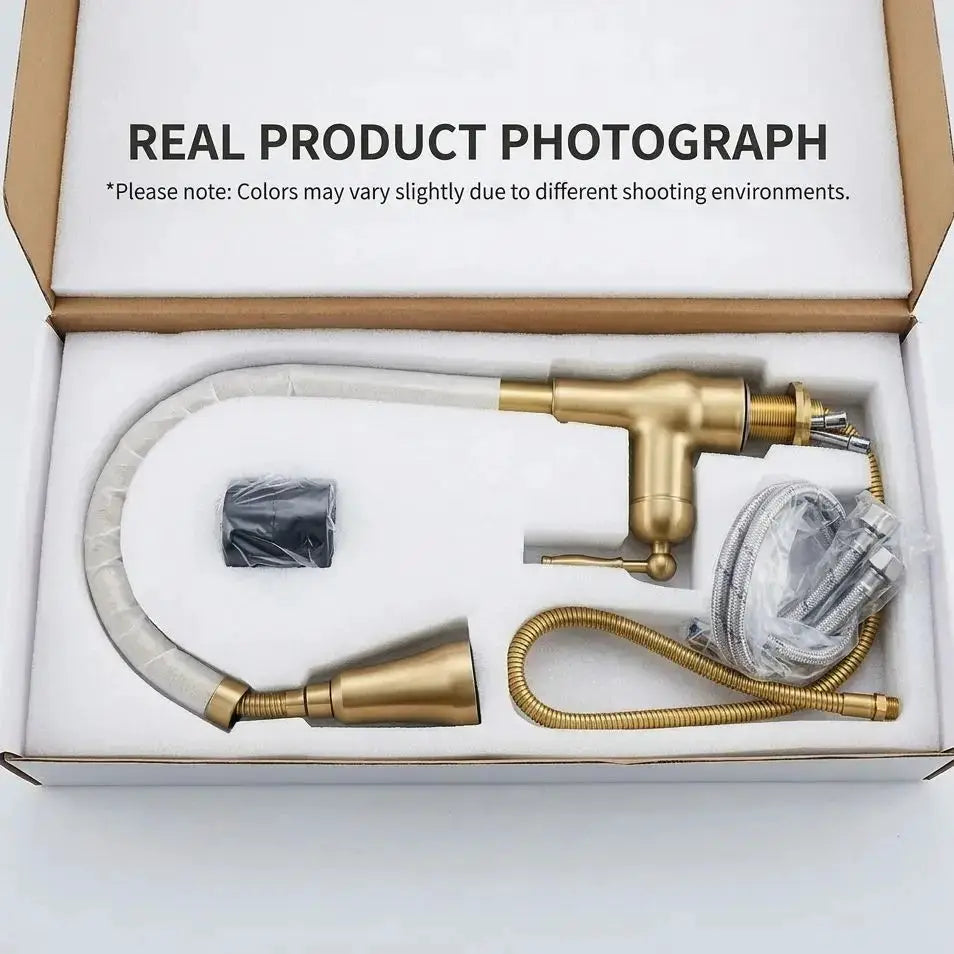 Simples Market antique bronze articulated kitchen faucet with pull-out spray and hoses (3-in-1 hot/cold mixer) in box