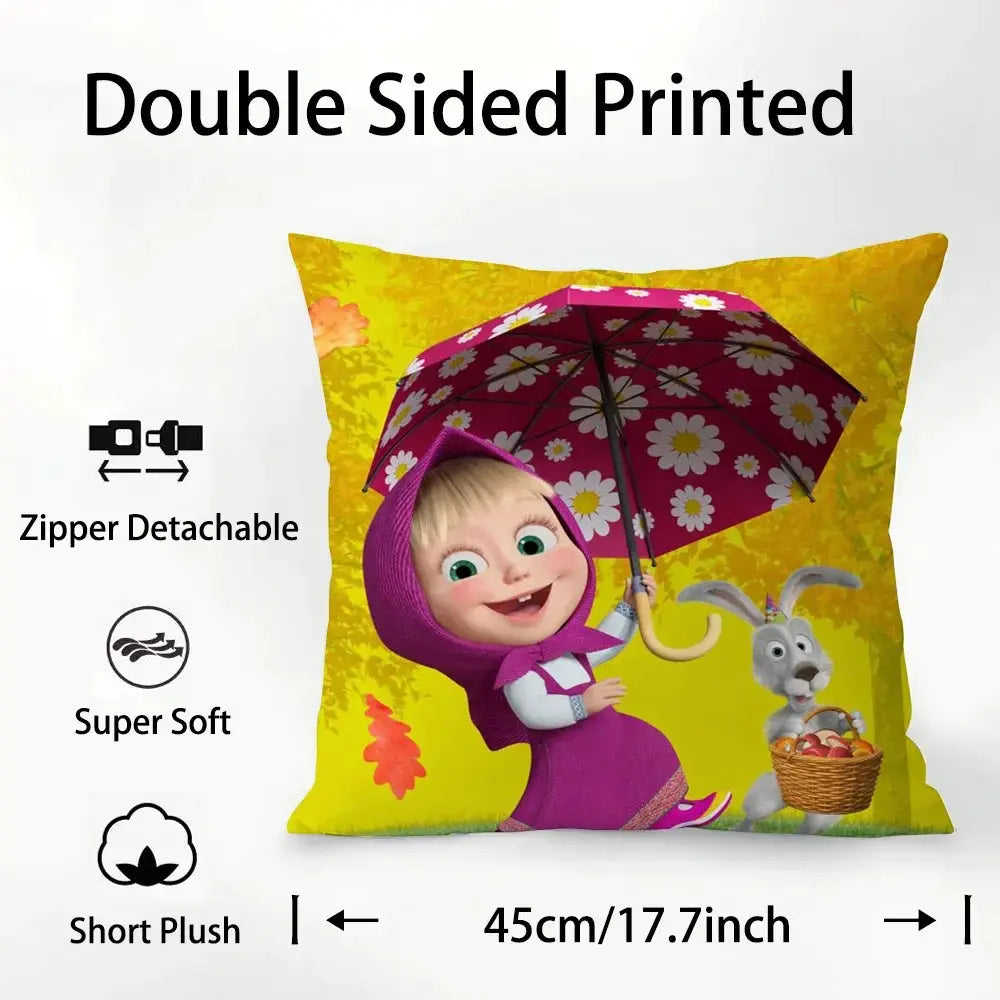 Pillow case M-Masha And B-Bears, plush fabric, double-sided print, 45cm throw cushion