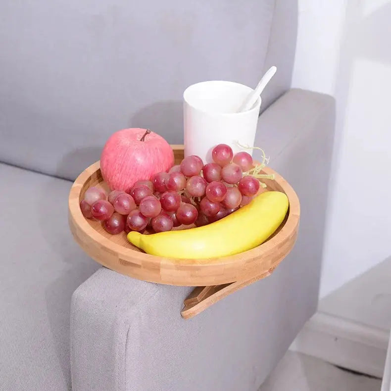 Natural Wooden Sofa Tray Table Clip On Armrest Tray For Remote Control TV Coffee And Snacks