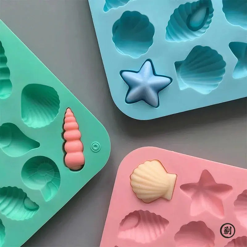 Chocolate Silicone Mold Shell Marine Animal Shape 3D 16 Cavities Candy Pudding Cake Decoration