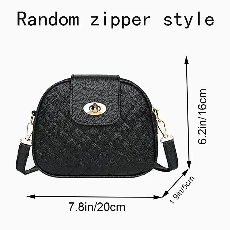 Gentle Compact Quilted Oval Crossbody Bag by Simples Market, black PU leather with multi-layer zipper storage