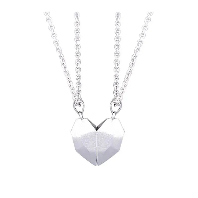 Couple Magnetic Heart Pendant Necklace Electrocardiogram Design Interlocking Hearts Valentines Gift