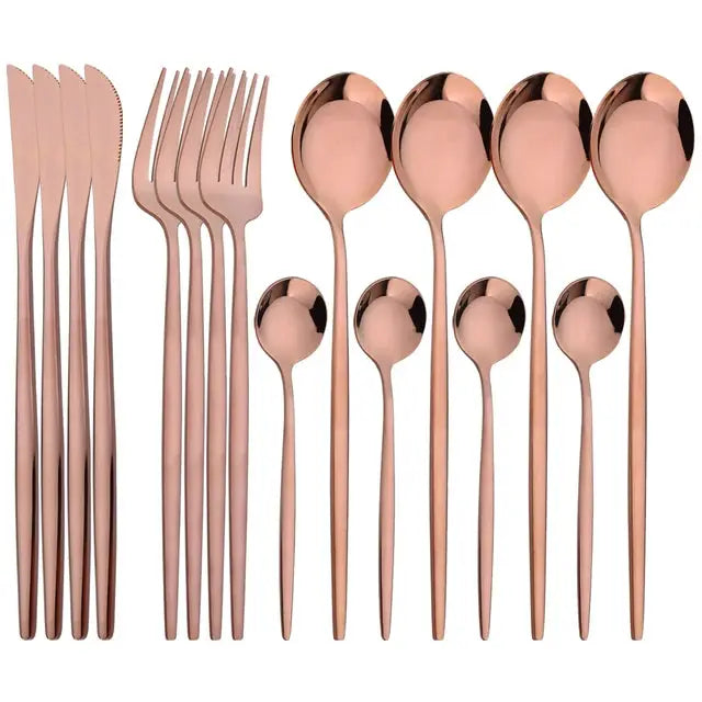 NovaLux Black Stainless Steel 16 Piece Cutlery Set With Mirror Finish For Modern Dining
