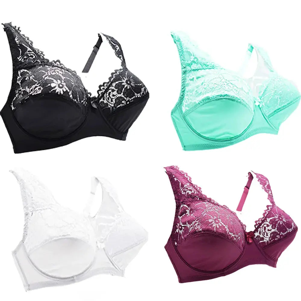 Bra set for women with lace and underwire in black, mint green, white, and magenta by Simples Market