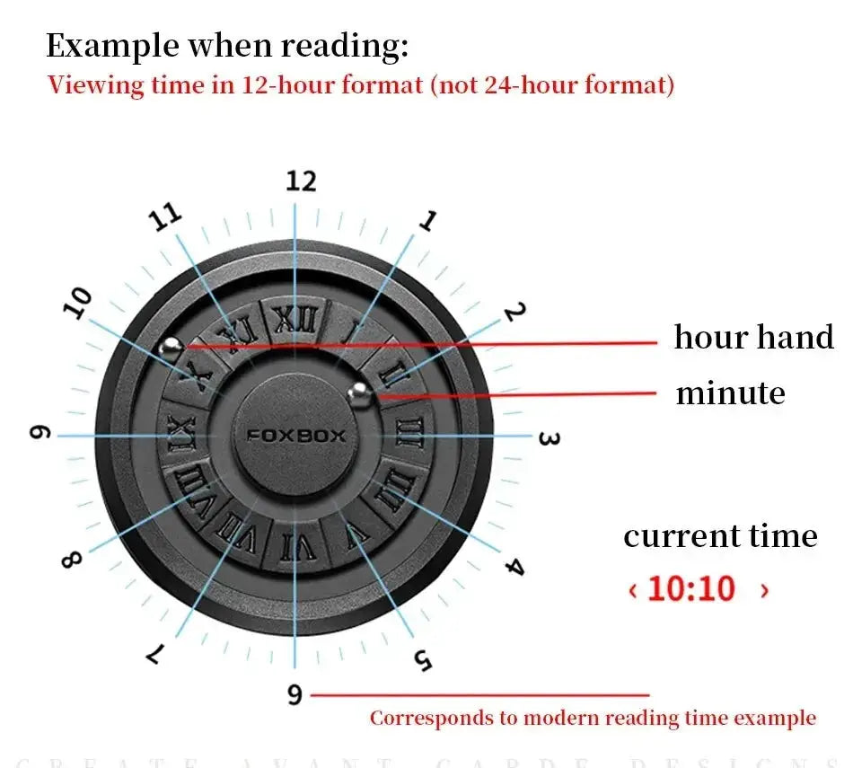 FOXBOX watch by Simples Market; black dial with Roman numerals, shows 10:10