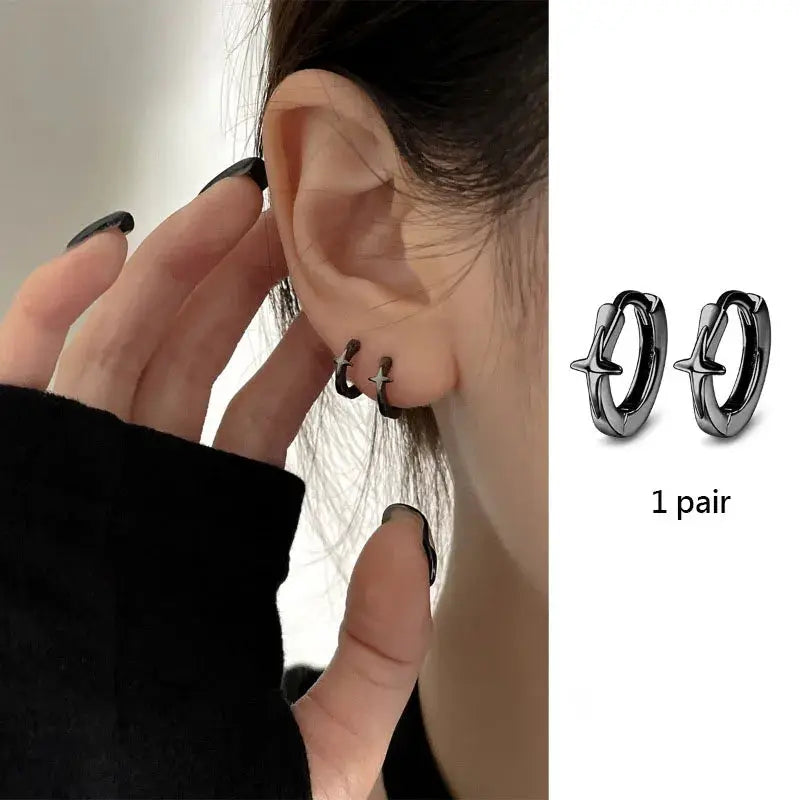 925 Sterling Silver Star Hoop Earrings For Women And Girls Trendy Original Hip Hop Style Jewelry Gift