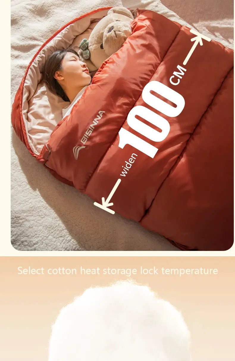 BISINNA large camping sleeping bag, red, 100 cm wide, long adult size, Simples Market