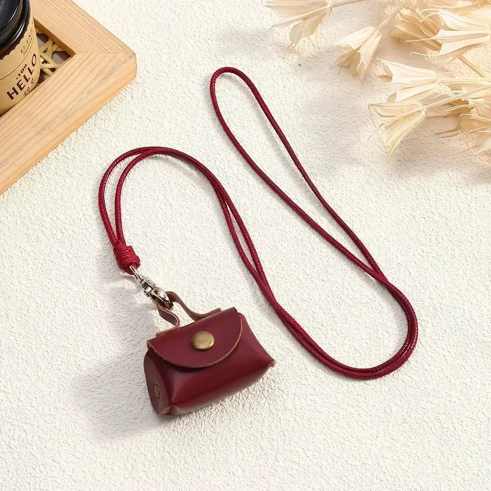 Lats Retro Cute Small Leather Bag Necklace For Women Long Rope Chain Jewelry Gift