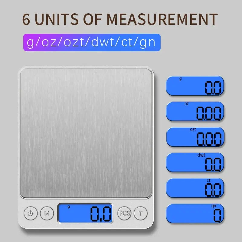 EverWeigh PrecisionGem Mini Digital Scale 3kg 0.1g For Jewelry Kitchen Baking Blue Backlit LCD