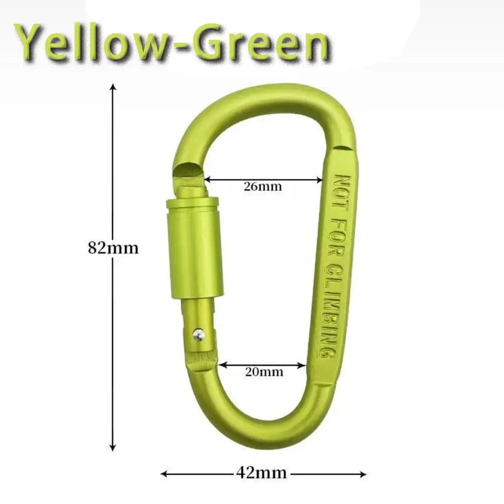 Simples Market outdoor aluminium alloy D-shaped carabiner keychain, yellow-green, with lock