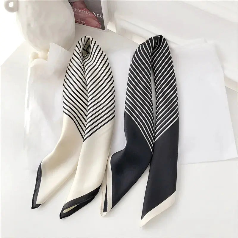 Korean Style Women Striped Brocade Square Scarf 70cm Headscarf for Everyday Wear