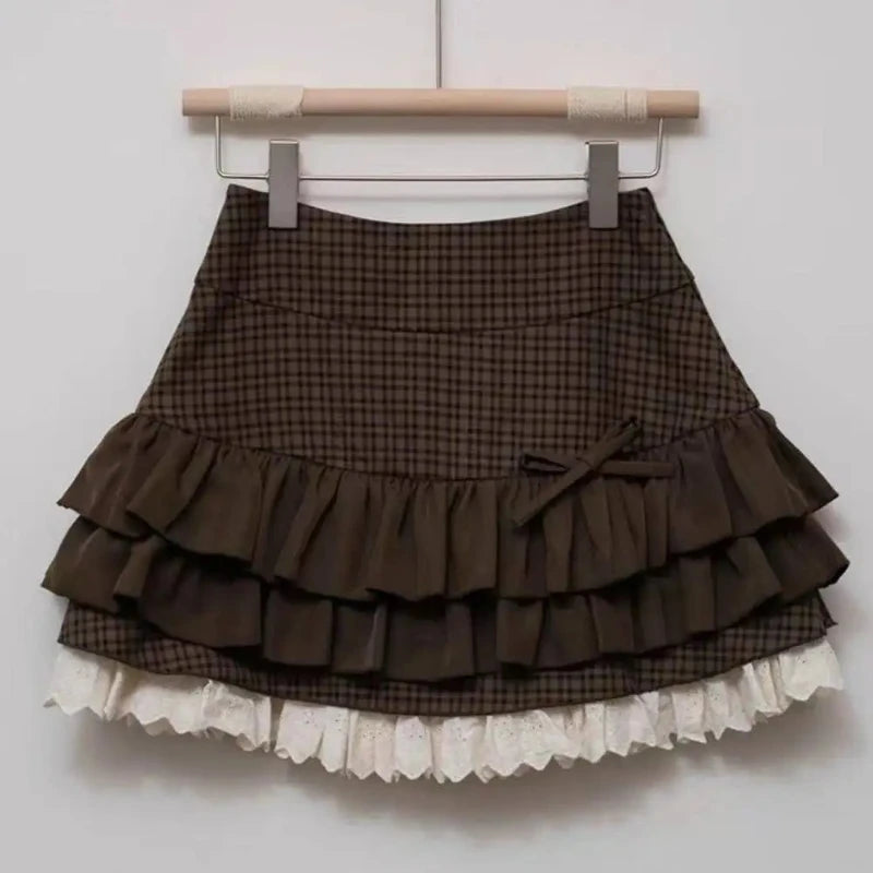 Tokyo Prep Co Y2K Ruffled Plaid Skirt With Punk Rock Subculture Vibe And Cute Preppy Twist