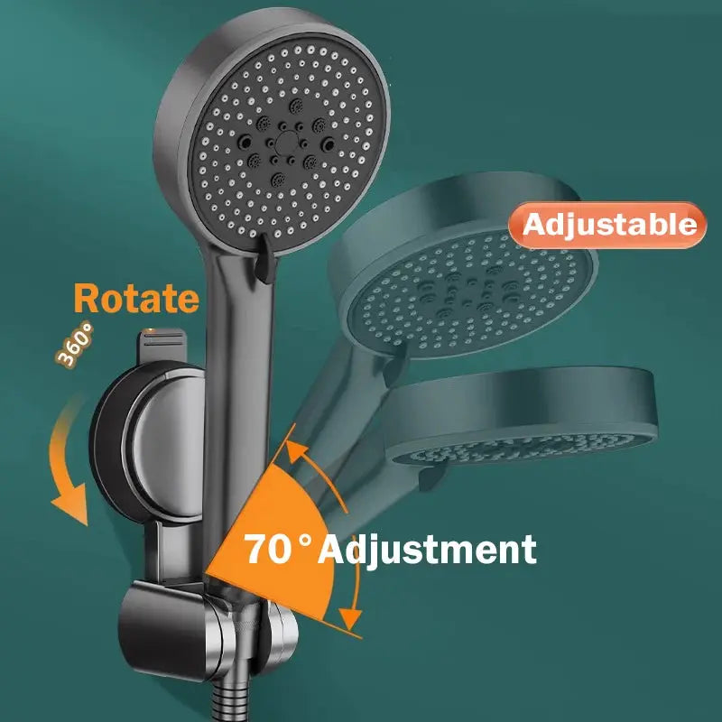 Simples Market universal shower head holder with suction cup wall mount; 360° rotation and 70° tilt, chrome finish