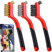 Simples Market 7-inch stainless steel wire brush set, 3-piece red-handled brushes for rust removal and metal cleaning.
