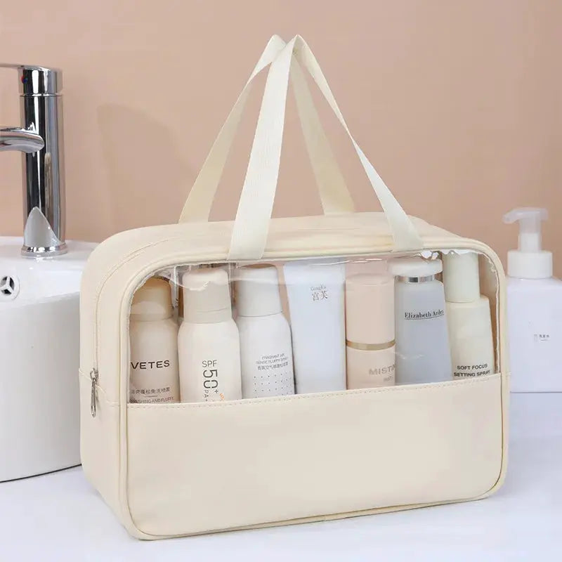 VoyageGlow Transparent Cosmetic Bag Large Capacity Waterproof Travel Makeup Organizer Clear PVC