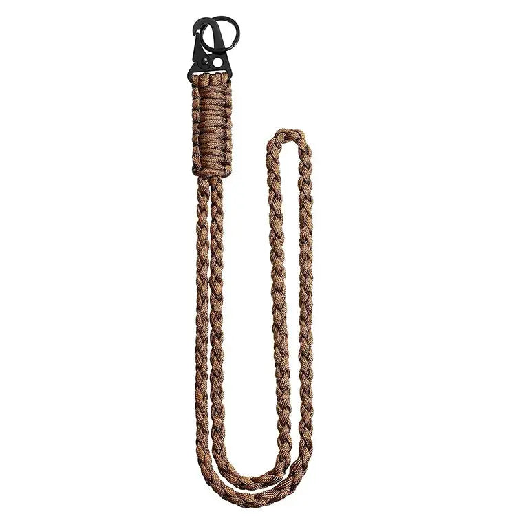 Heavy Duty Paracord Lanyard Keychain, brown braided cord with metal clip and key ring